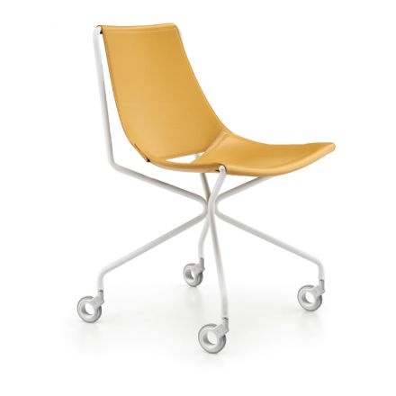 Midj "Apelle D" - Chair with wheels with steel structure, hide seat and backrest. - Made in Italy, Italian design, online furniture, home decor, modern furniture shop, luxury home, decor your home, interior design shop, home shop on line