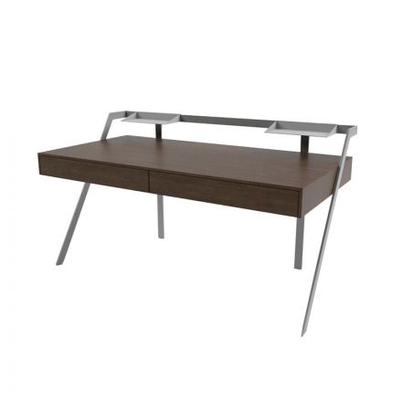 BONTEMPI "Zac" Writing desk with structure and 2 containers in lacquered steel, top and 2 drawers in oak available in 3 different finishes, color of the structure available in 7 variants. - Made in Italy design - buy online