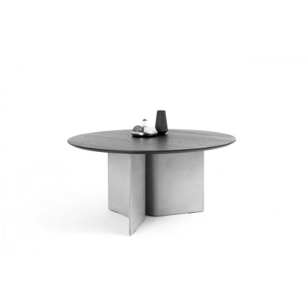 bontempi tavolo rotondo magnum base cemento piano legno cristallo marmo