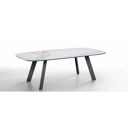 MIDJ  "Alexander" Fixed table with steel structure and rectangular top in crystalceramic with rounded corners, configurable. Designer Midj R&D - Made in Italy