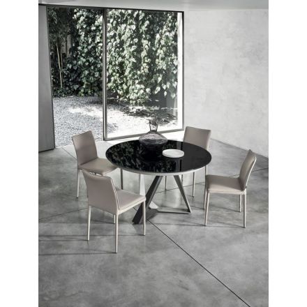 bontempi millennium tavolo rotondo fisso acciaio legno cristallo ceramica marmo