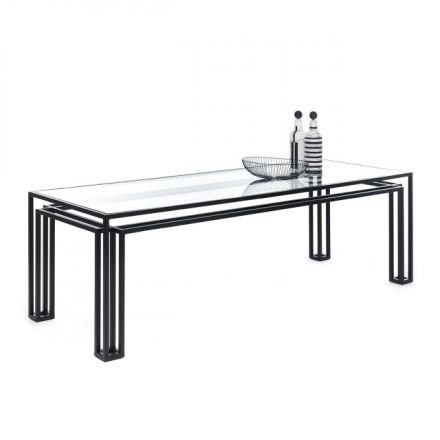 mogg hotline tavolo rettangolare fisso metallo cristallo nero bronzo trasparente moderno