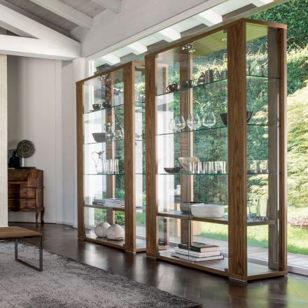 TONIN CASA "Aurora 6252"- Showcase with wooden sides, back doors and glass shelves. - Made in Italy, Italian design, online furniture, home decor, modern furniture shop,luxury home, decor your home, interior design shop, home shop on line